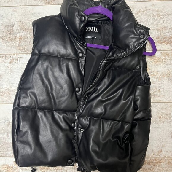 Zara Womens Black Leather Puffer Vest - Picture 4 of 4